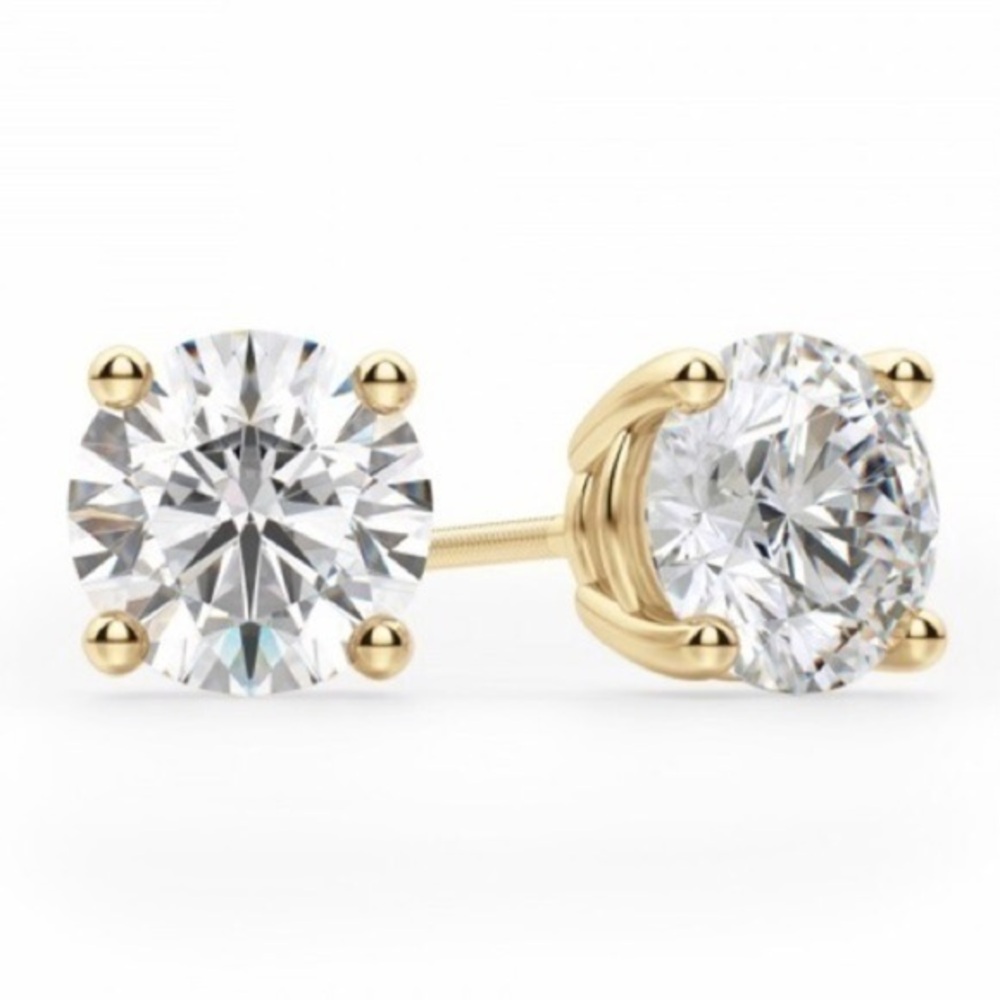 14k Yellow Gold CZ Studs Round Earrings